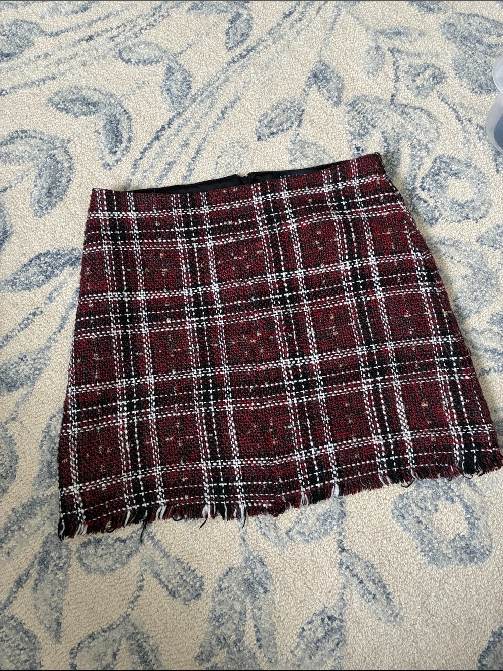 Sanctuary Plaid Tweed Mini Skirt in Burgundy —- Size Medium